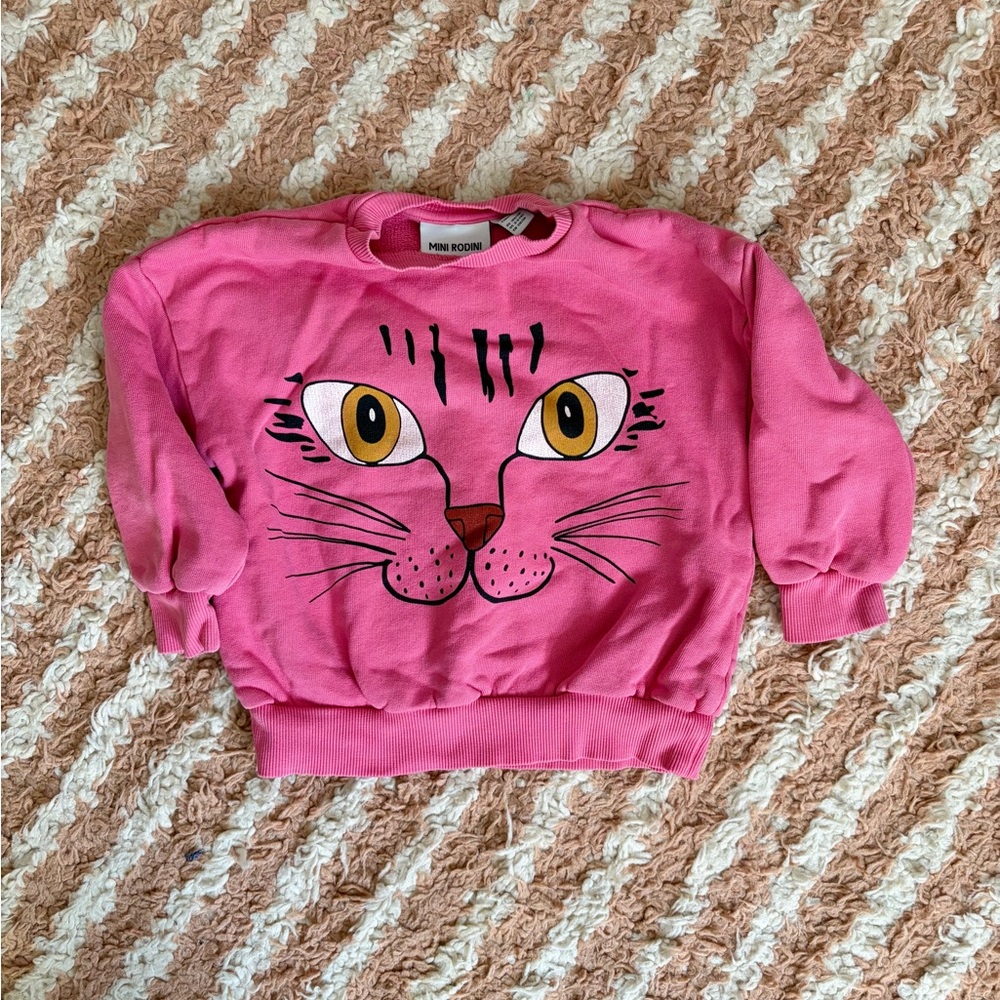 Mini Rodini Pink Kids Sweatshirt with Cat Design